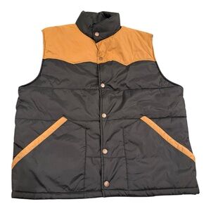Whiskey Ranch Insulated Puffer Vest XXL Black Brown Snap Front